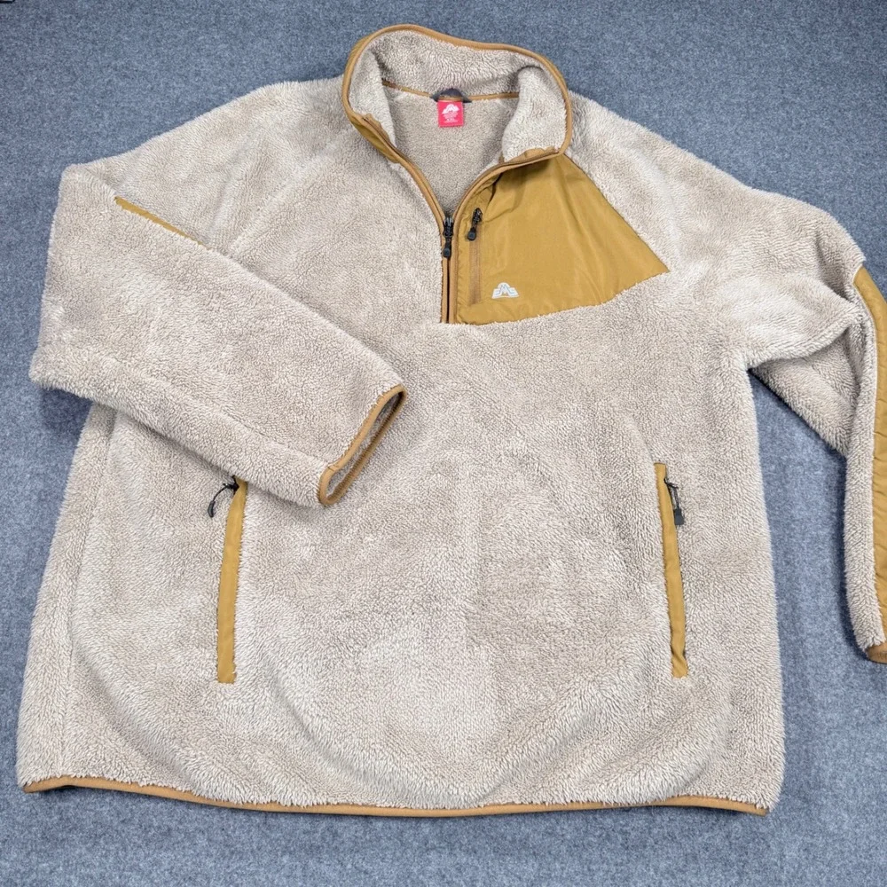 EMS Eastern Mountain Sports Mens XXL Sherpa Fleece 1/2 Zip Pullover Tan F20M1862